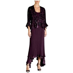 Jessica Howard Elegant Plum Dress with Sheer Overlay Size 10